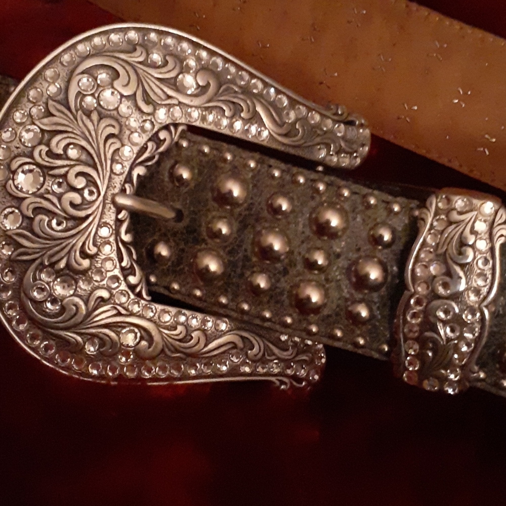 Black grey crackle bling Rhinestone sparkle belt - Picture 1 of 4